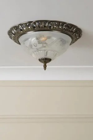Plafonnier baroque rond métal et verre Derby Petit Prix