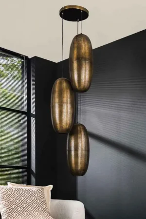 Acheter Direct Suspension industrielle 3 lampes en métal bronze antique Celeste