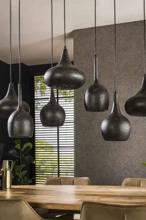 Meilleure Vente Suspension moderne 7 lampes en métal noir Ziggy
