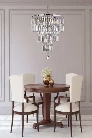Lustre rétro cristal et métal dimmable 5 lampes Empire Usine Directe
