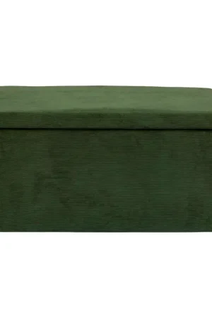 Banc coffre pliable en tissu côtelé vert sapin - Pauline Achat Immédiat