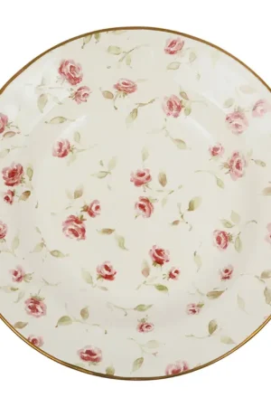 Assiette creuse en faïence rose et doré d23cm - Rose Prix Cassé