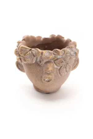 Produit De Marque Cache-pot visage en ciment doré d10cm - Eternel