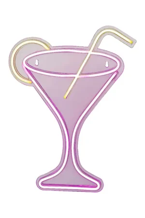 Expédié Aujourd'hui Néon LED décoratif verre à martini multicolore 32x43cm
