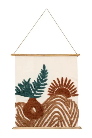 Nouveauté Toile tuftée écru, terracotta et émeraude en coton - sweet leaves