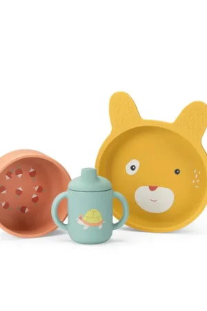Set de vaisselle en silicone 3 pièces- Trois petits lapins Prix Choc