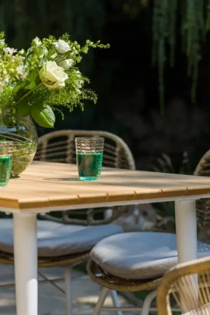 Table rectangulaire en acier et teck Prix Bas