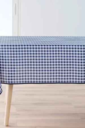 Nappe Rectangle Infroissable Vichy Bleu Antitache Super Prix