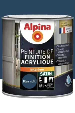 Prix Promo Peinture de finition boiseries intérieures acrylique Alpina Satin Bleu nuit