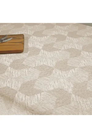 Offre Du Jour Nappe jacquard tissé Selmes crème 140 cm au mètre JOY@HOME