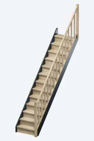 Expédition Rapide Escalier en chêne Liverpool droit avec rampe à balustres moulurés 280 x 82 cm SOGEM