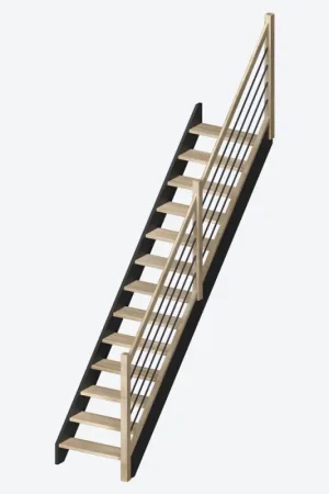 Escalier en chêne Liverpool droit avec rampe à balustres moulurés 280 x 82 cm SOGEM Prix Bas