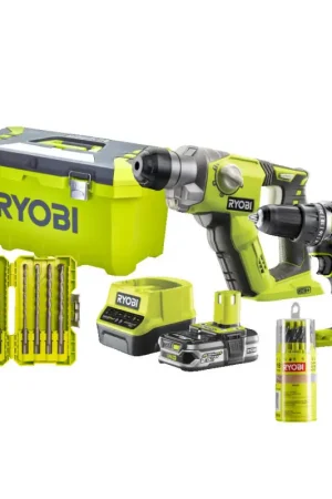 Paiement Sécurisé Pack marteau perforateur et perceuse visseuse One+ R18SDS 18 V 2,5 Ah RYOBI