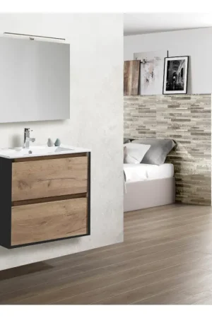 Expédié Aujourd'hui Ensemble de salle de bain Melanie chêne et noir 60 cm THYS