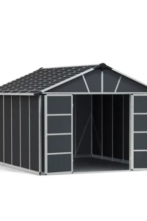 Abri de jardin en résine Yukon gris 3,32 x 3,95 x 2,52 m CANOPIA Vente Flash