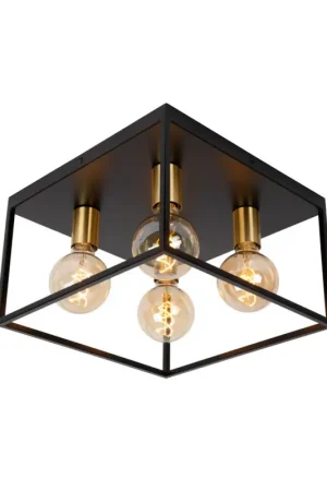 Plafonnier Ruben noir carré E27 4 x 40 W LUCIDE Satisfait Ou Remboursé