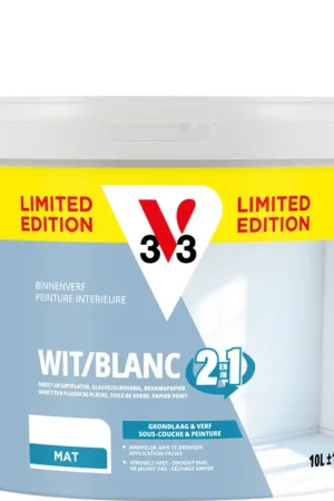 Offre Limitée Peinture pour murs et plafonds 2-en-1 blanc mat 10 L V33