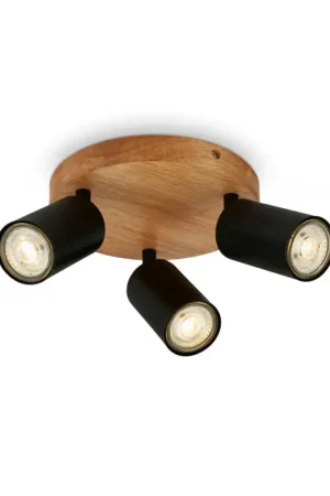 Expédié Aujourd'hui Spot Vintage avec base en bois noir GU10 3 x 9 W BRILONER
