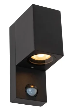 Applique extérieure Zaro carrée noire avec détecteur de mouvement GU10 7 W LUCIDE Seulement Aujourd'hui