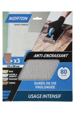 Papier abrasif anti-encrassant G80 23 x 28 cm 3 pièces NORTON Meilleur Prix