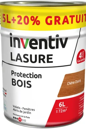 Bon Marché Lasure pour bois Protection chêne doré 5 L + 1 L gratuit INVENTIV
