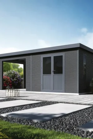 Abri de jardin en bois composite Onyx 63 anthracite 6,29 x 3,26 x 2,37 m BARAC Expédié Aujourd'hui