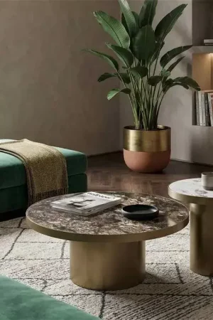 TABLE BASSE RONDE CÉRAMIQUE BRILLANTE Prix Réduit
