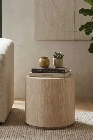 Achat Immédiat BOUT DE CANAPÉ ROND TRAVERTIN