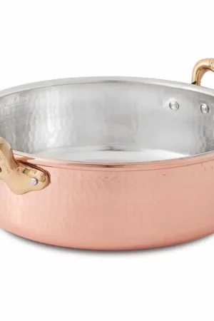 Prix Cassé Cocotte basse en cuivre étamé à la main ronde avec 2 anses 24 cm - Gianfranco