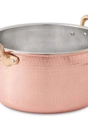 Cocotte haute en cuivre étamé à la main ronde avec 2 anses 24 cm - Gianfranco Offre Spéciale