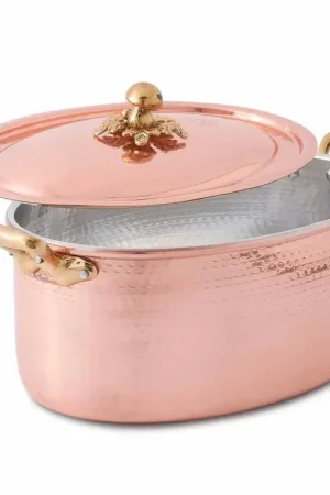 Cocotte ovale en cuivre étamé pour four et couvercle 37x26 cm - Mariag Must-Have