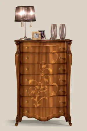 Commode 7 tiroirs en bois de noyer marqueté Made in Italy - Commodus Soldes