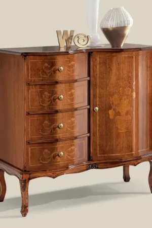 Commode de style classique avec 1 porte et 4 tiroirs Made in Italy - Elegant Dernier Modèle
