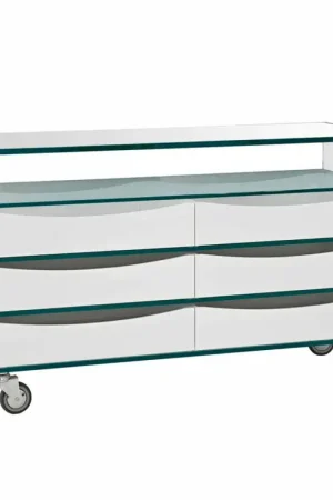 Offre Limitée Commode en Verre Extra Clair avec Six Tiroirs en Bois Blanc Fabriqué en Italie - Ganzo