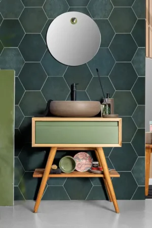 Composition de meuble de salle de bain avec meuble et vasque en teck naturel - Carolie Vente Flash