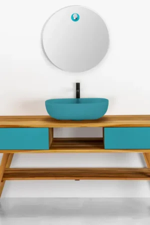 Petit Prix Composition de meuble de salle de bain avec meuble et vasque en teck naturel - Georges