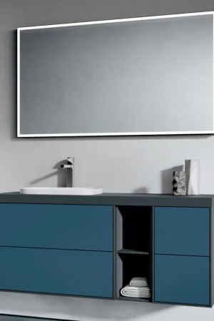 Composition de salle de bains avec 4 tiroirs bleu Avio, miroir et lavabo - Velaria Expédié Aujourd'hui