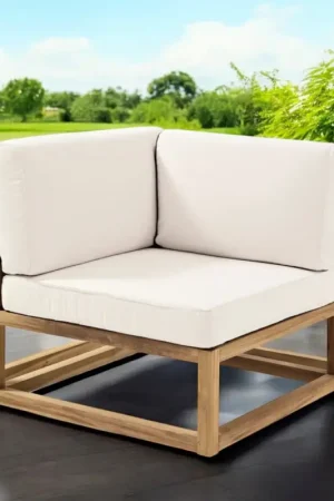 Authentique Fauteuil d'angle d'extérieur en teck naturel et coussins - Circé