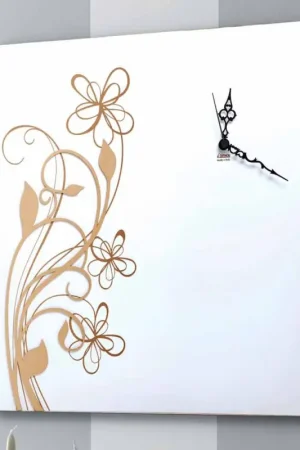 Grande Horloge Murale Carrée en Bois Blanc avec Fleur - Florello Affaire À Saisir