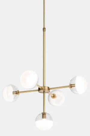 Livraison Express Lampe à Suspension 5 Lumières en Laiton Naturel et Verre - Molecola par Il Fanale