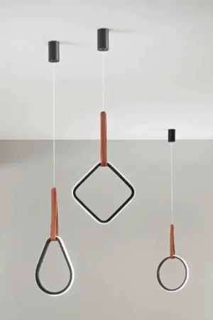 Lampe à Suspension avec Formes Géométriques et Détail en Simili Cuir - Cyprès Promotion