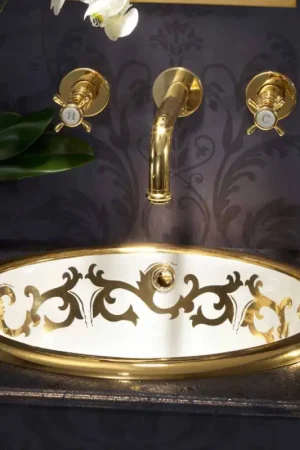 Meilleur Choix Lavabo encastré décoré fait en fire clay et en or 24k , Otis
