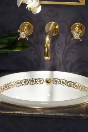 Lavabo encastré en fire clay et or 24k made in Italy, Otis Quantité Limitée