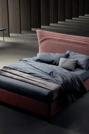 Lit Double 160x190 avec Lignes Courbes et Bande Double Matelassée - Gioie Prix Bas