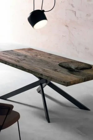 Table à manger moderne en bois massif fabriqué en Italie, Oncino Vente Flash