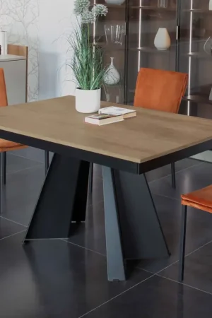 Table à manger qui s'allonge et s'élargit en mélamine et métal - Devendra Nouvelle Collection