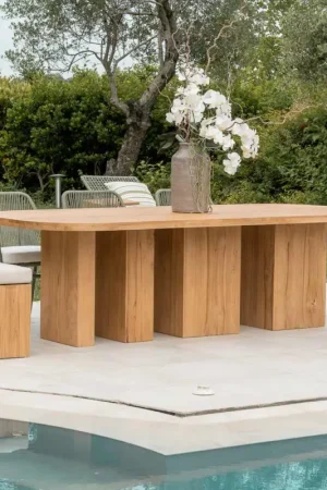 Table avec plateau en teck brossé et coins arrondis - Destination Meilleur Choix