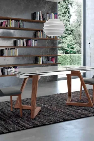 Réduction Table extensible jusqu'à 280 cm en verre et bois plaqué – Eugrafo
