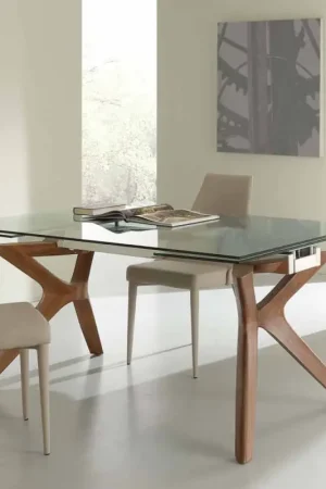 Remise Table extensible Kentucky de design, en acier inox et verre trempé
