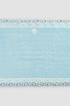 Tapis de bain en coton éponge et lin avec dentelle Poema 2 couleurs - Cuorotto Prix Choc
